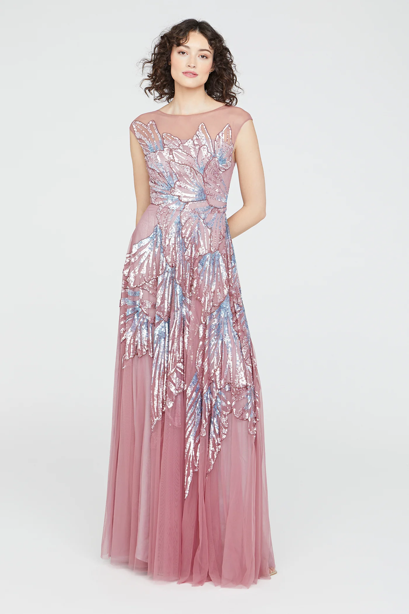 Aviana Beaded Cap Sleeve Gown