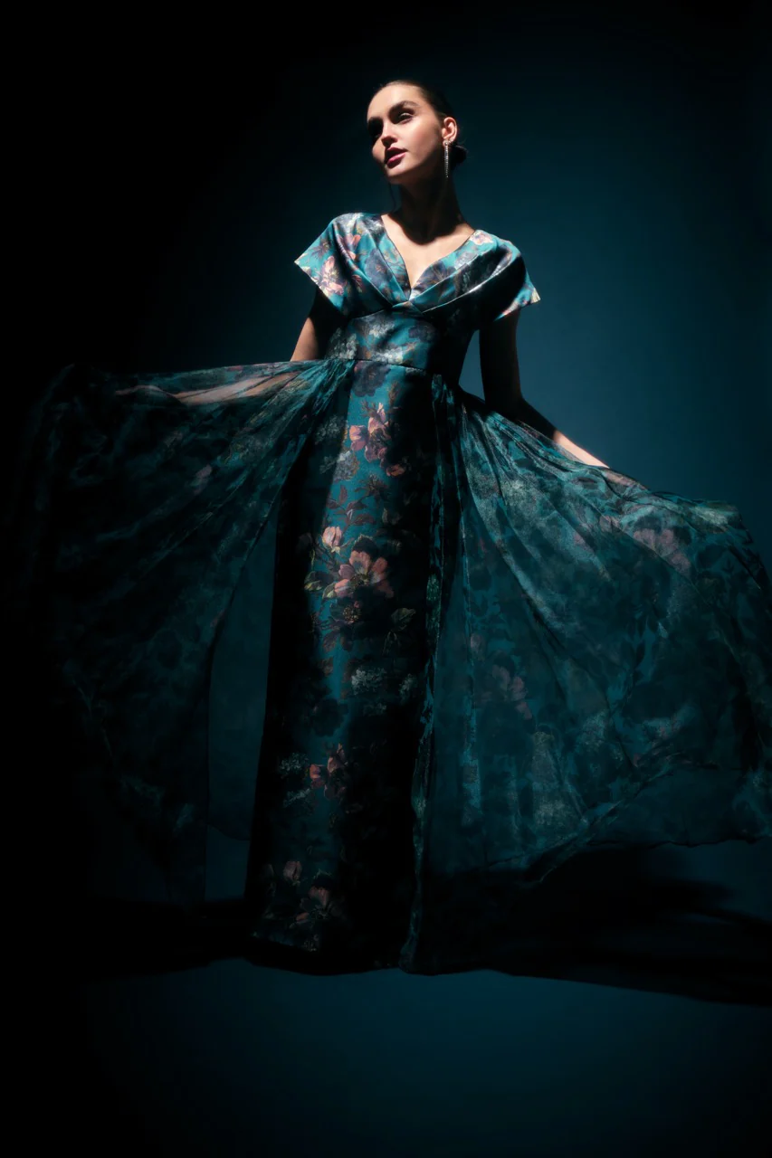 Azaria Draped V Neck Gown - Image 5