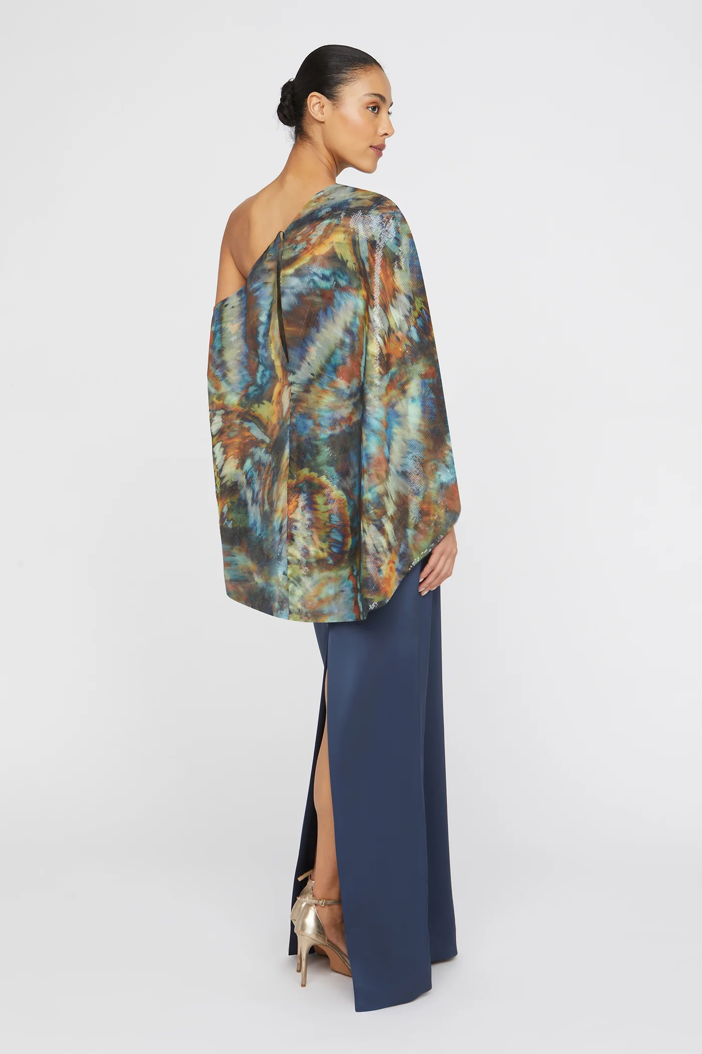 Gisette One Shoulder Cape Gown - Image 2