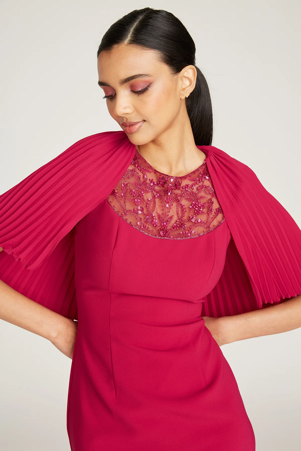 Esme Pleated Cape Column Gown - Image 4